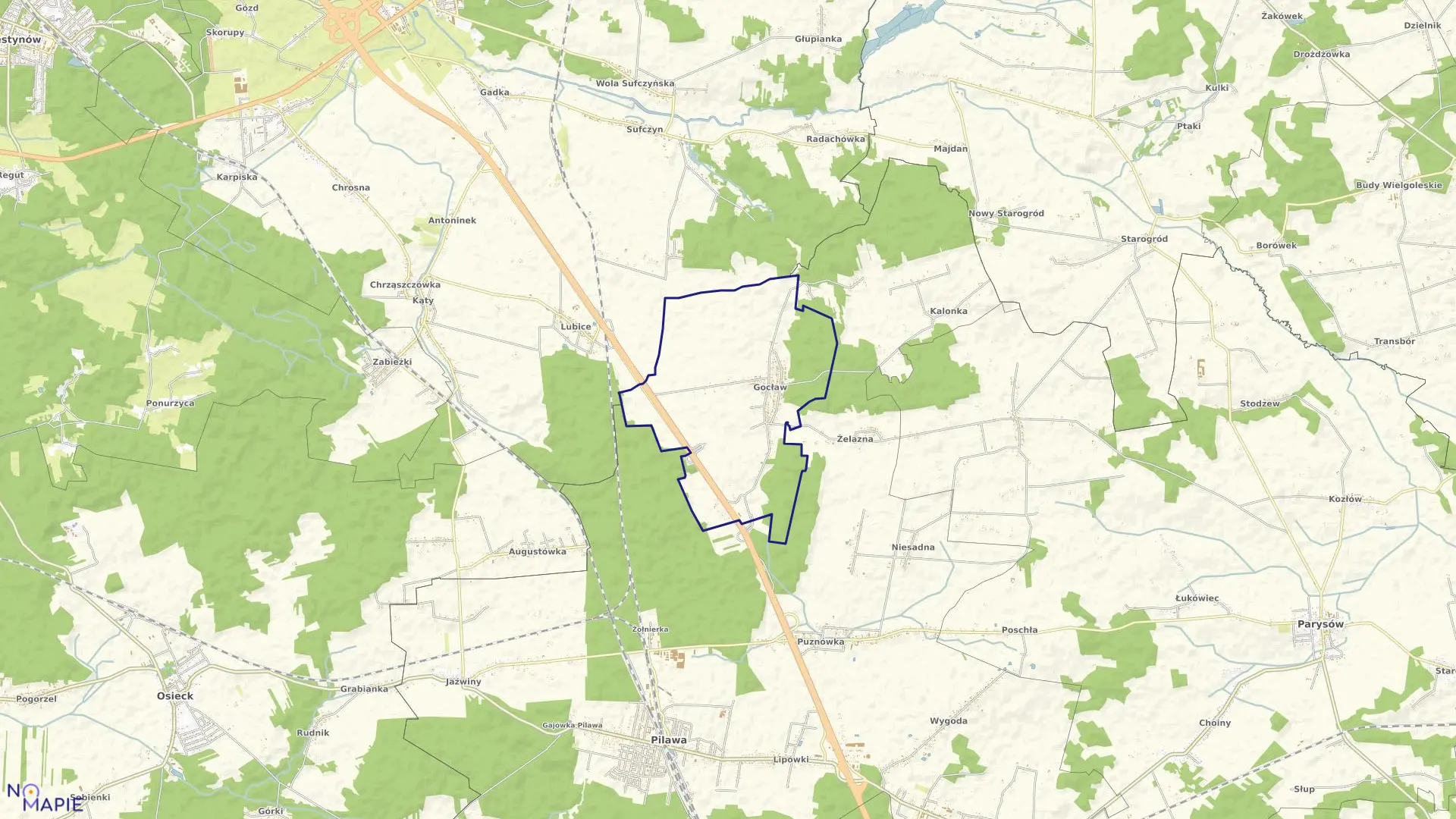 Mapa obrębu GOCŁAW w gminie Pilawa