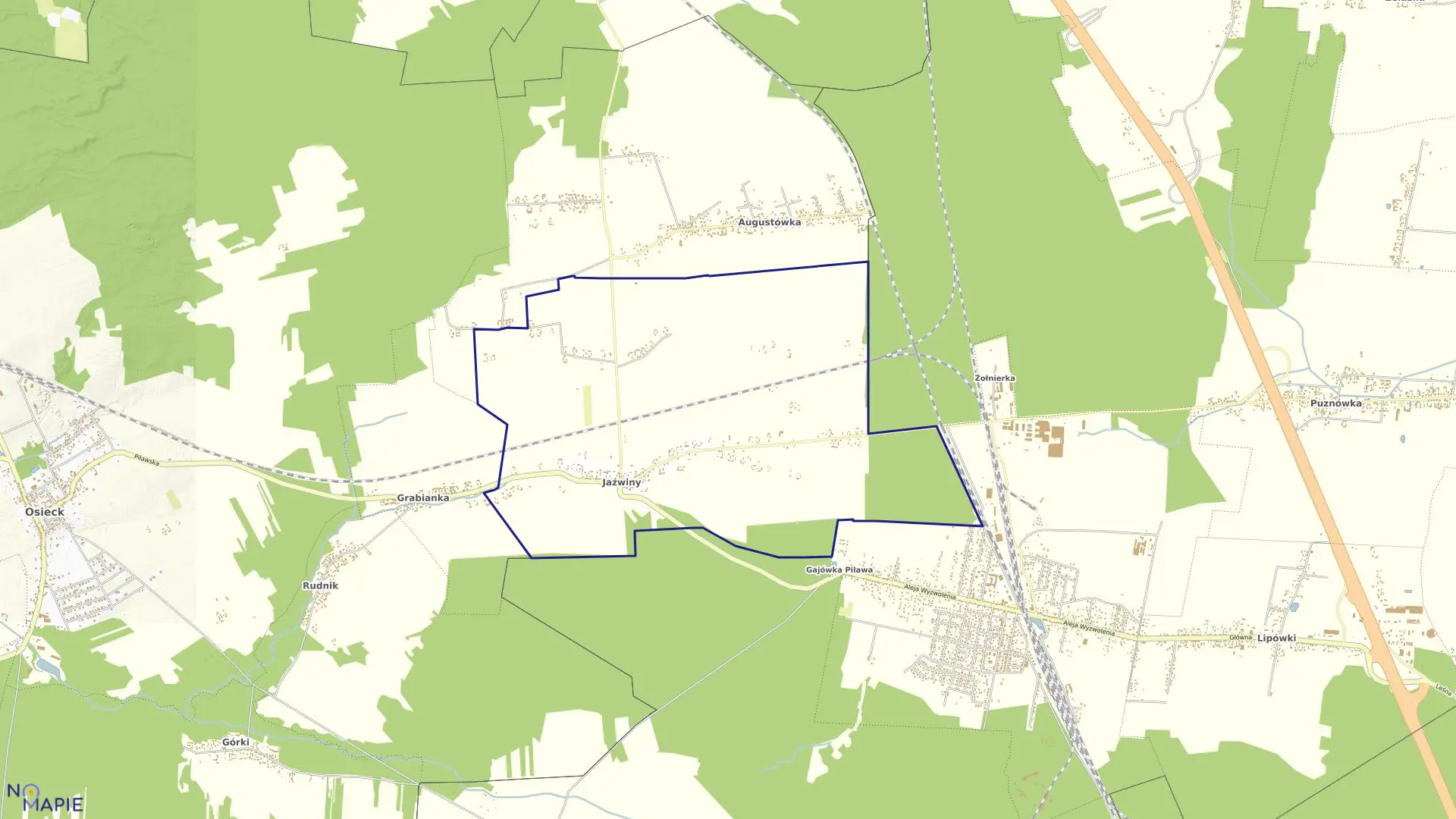 Mapa obrębu JAŹWINY w gminie Pilawa