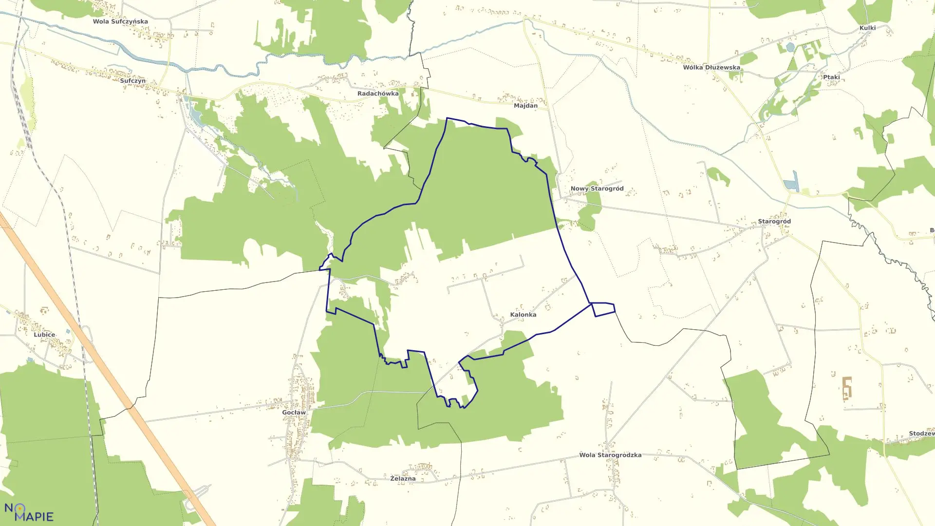 Mapa obrębu KALONKA w gminie Pilawa