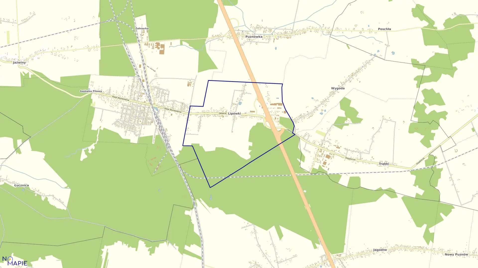 Mapa obrębu LIPÓWKI w gminie Pilawa
