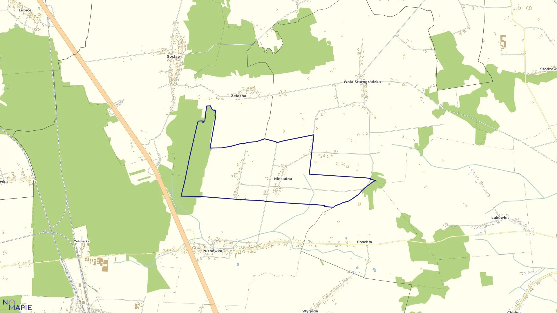 Mapa obrębu NIESADNA w gminie Pilawa
