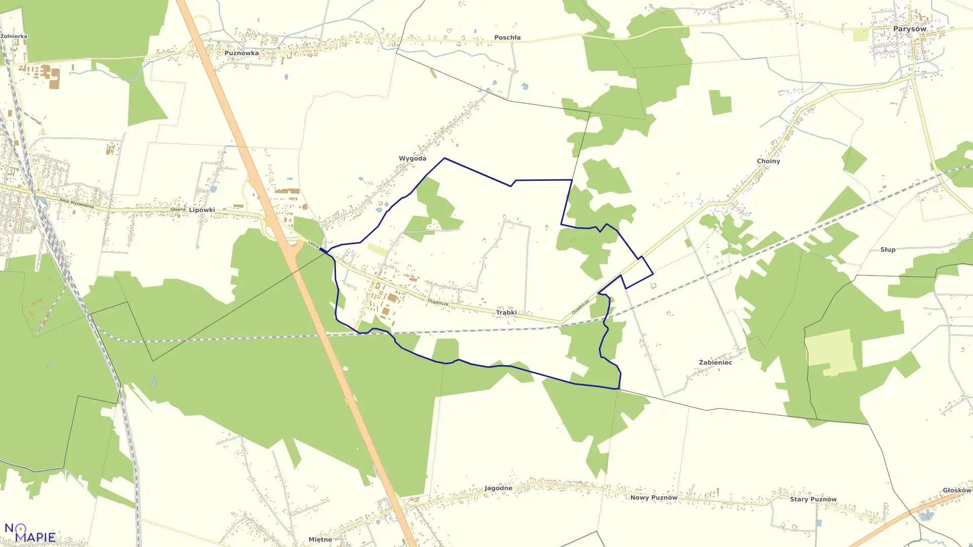 Mapa obrębu TRĄBKI w gminie Pilawa